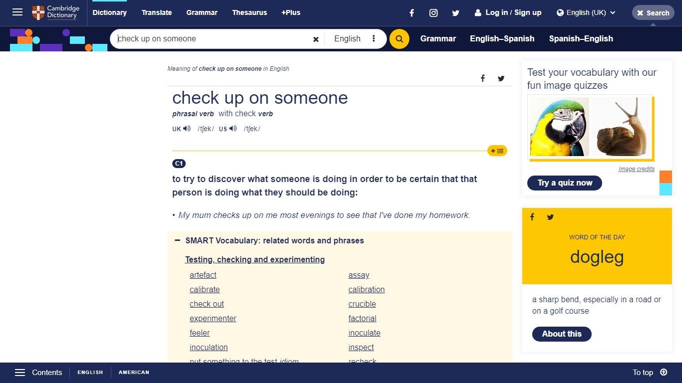 CHECK UP ON SOMEONE | meaning in the Cambridge English Dictionary